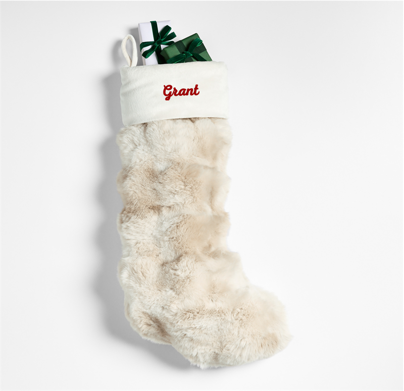 View Personalized Arctic Ivory Textured Faux Fur Christmas Stocking details