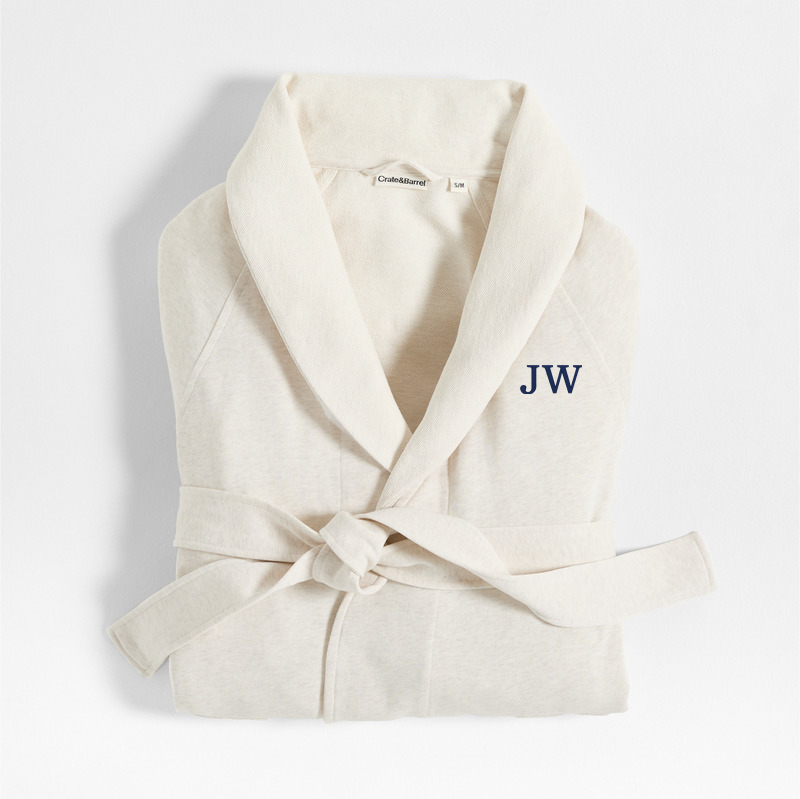 View Personalized Organic S/M Cotton Jersey Heathered Ivory Bath Robe details