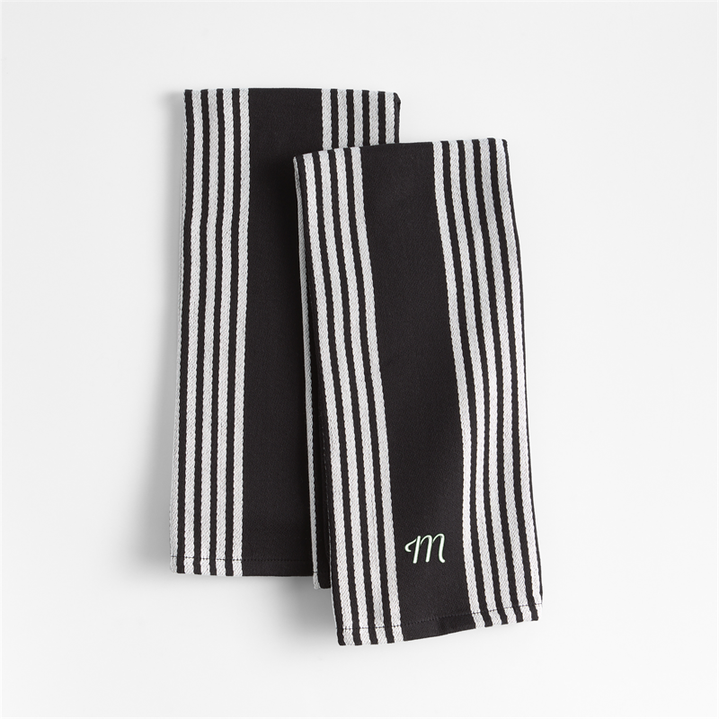 View Personalized Cuisine Black with White Stripe Organic Cotton Kitchen Towels, Set of 2 details