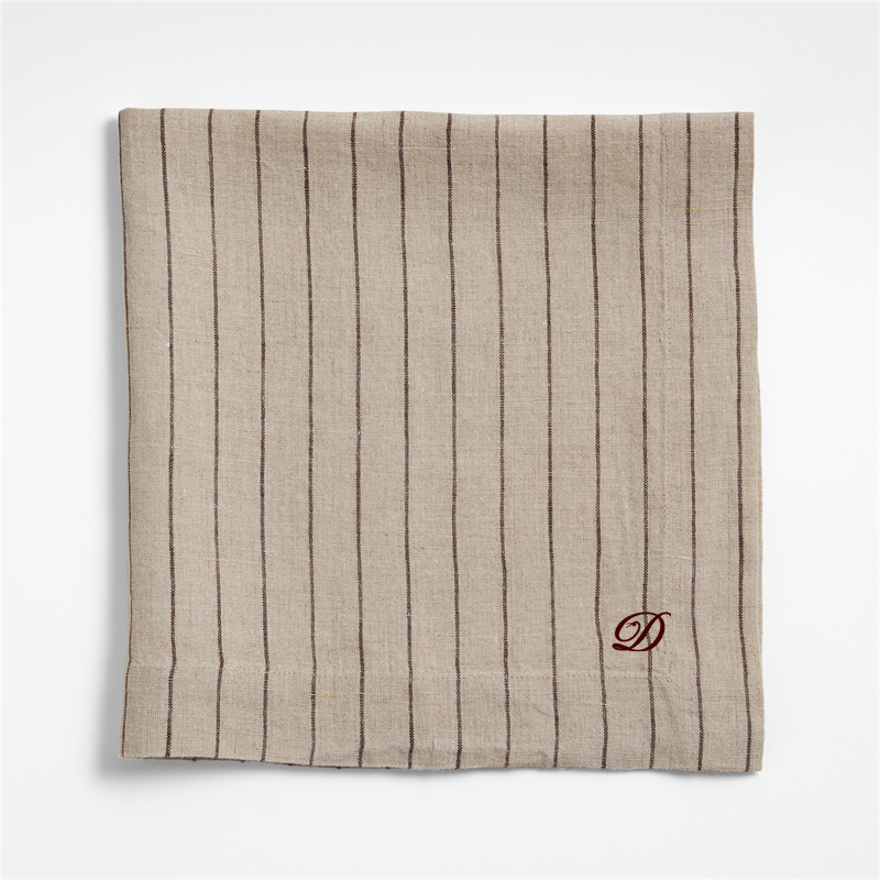 View Personalized Marin Natural and Earth Brown EUROPEAN FLAX ™-Certified Linen Striped Napkin details