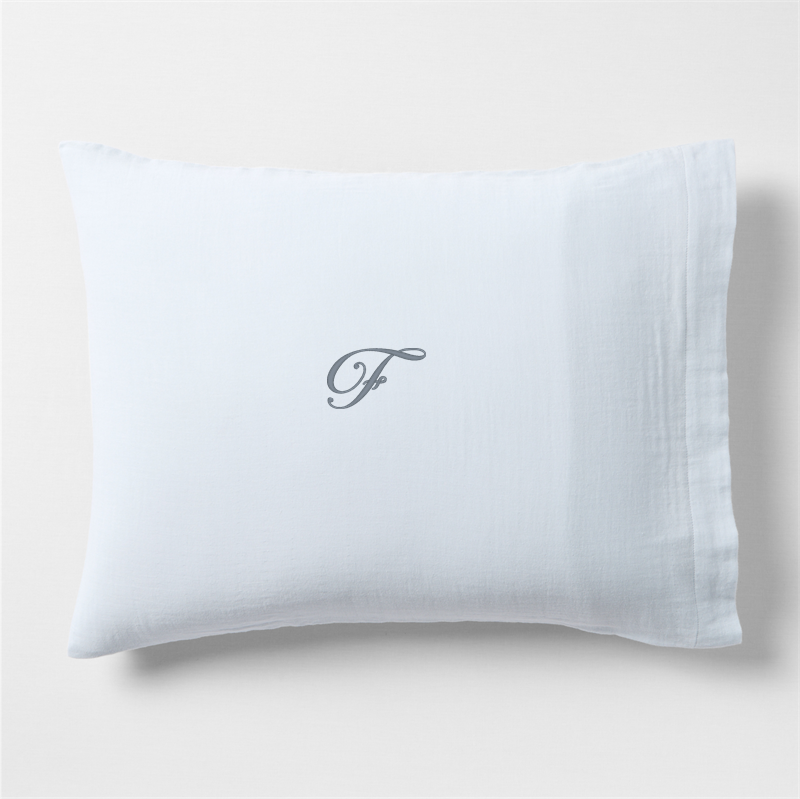 View Personalized Organic Cotton Gauze Pale Blue Standard Bed Pillow Sham details