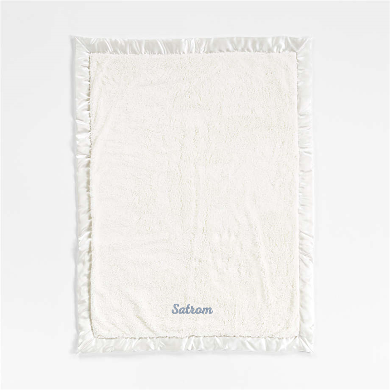 View Personalized Satin Trim Cream Plush Baby Stroller Blanket details