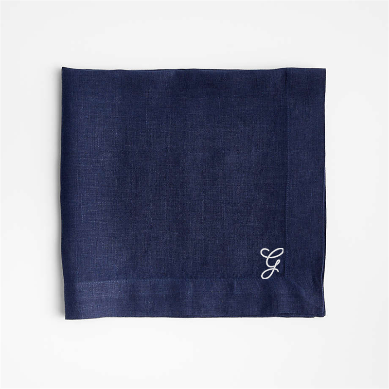 View Personalized Marin Indigo EUROPEAN FLAX ™-Certified Linen Napkins, Set of 8 details