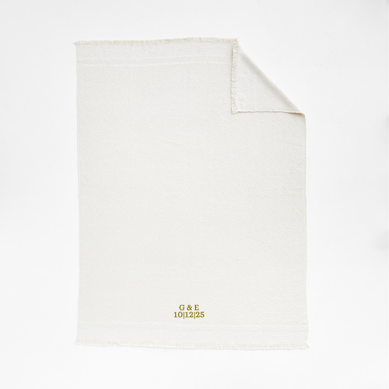 View Personalized Weekend Arctic Ivory Organic Cotton 70"x55" Fringe Throw Blanket details