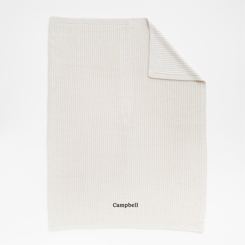 View Personalized Arctic Ivory Wool Blend 70''x55" Fisherman Knit Throw Blanket details