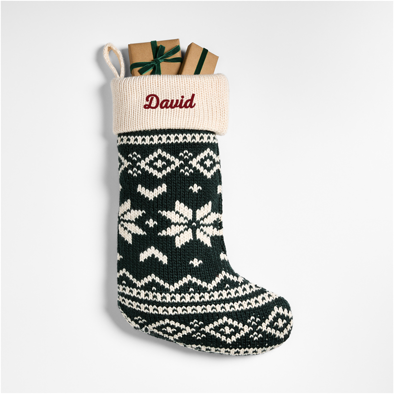 View Personalized Green Knit Fair Isle Christmas Stocking details