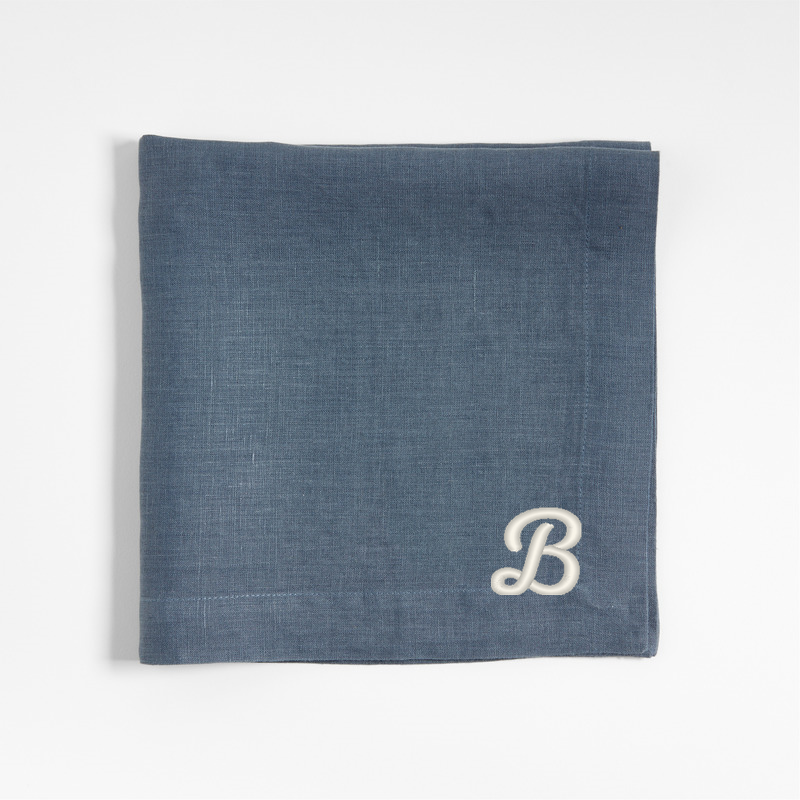 View Personalized Marin Slate Blue EUROPEAN FLAX ™-Certified Linen Napkins, Set of 4 details