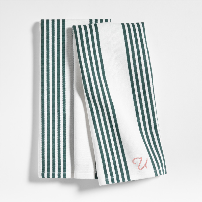 View Personalized Cuisine Stripe Pendula Green Organic Cotton Kitchen Towels, Set of 2 details