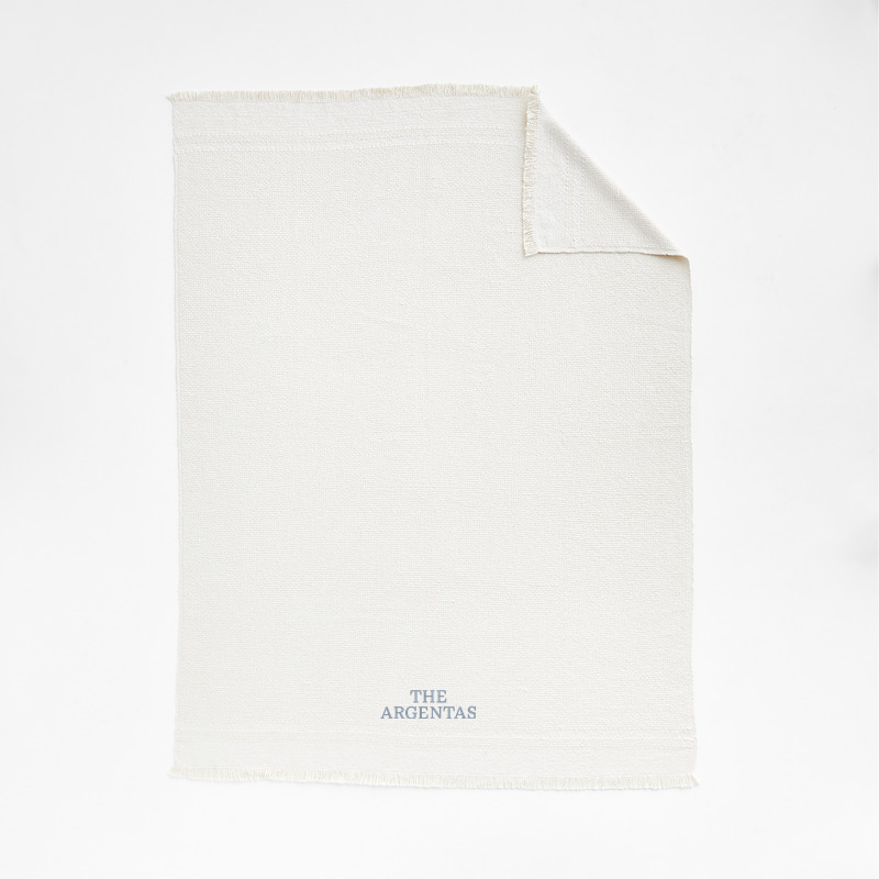 View Personalized Weekend Arctic Ivory Organic Cotton 70"x55" Fringe Throw Blanket details