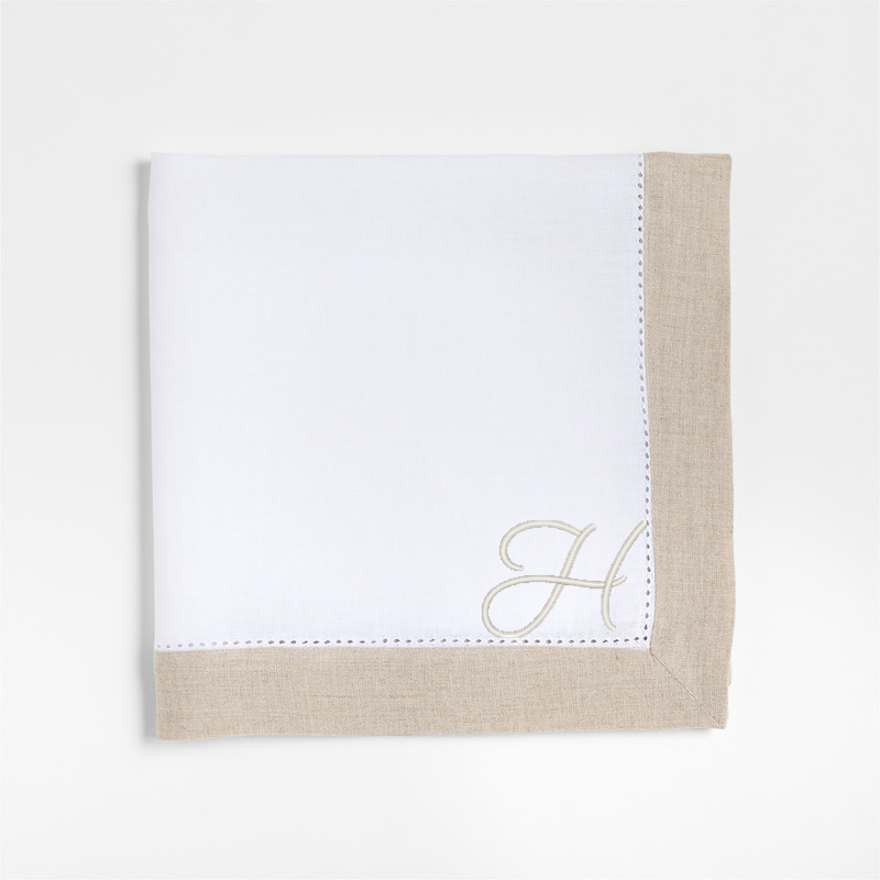 View Personalized Marin Natural and Cream EUROPEAN FLAX ™-Certified Linen Napkins with Hemstitch, Set of 8 details