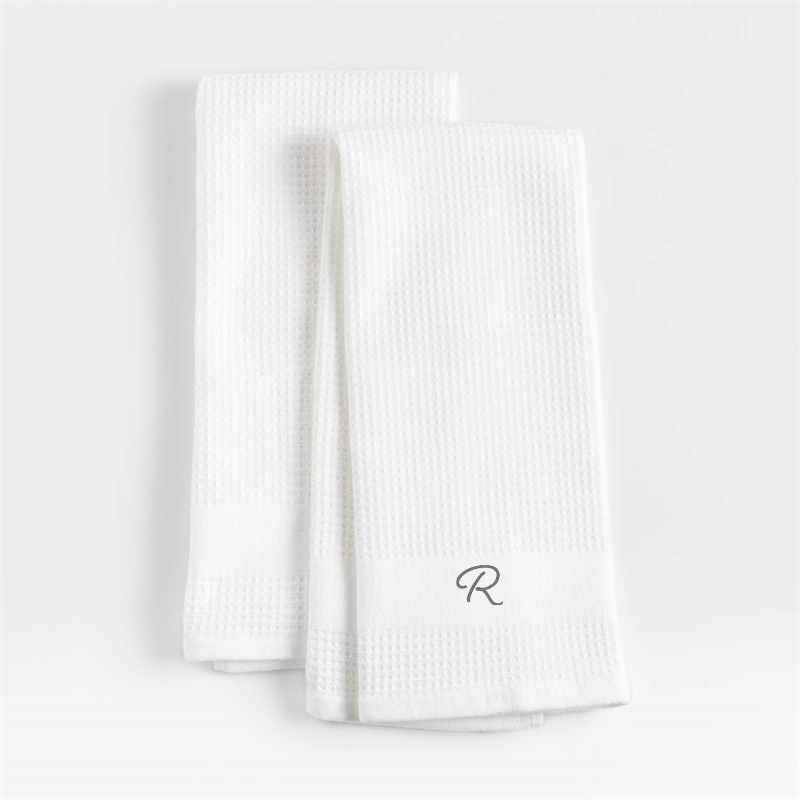 View Personalized Waffle-Terry White Organic Cotton Kitchen Towels, Set of 2 details