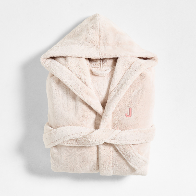 View Personalized Small/Medium Plush Faux Fur Calm Beige Hooded Bath Robe details