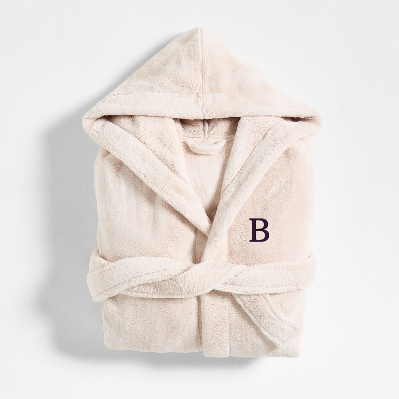 View Personalized Large/Extra-Large Plush Faux Fur Calm Beige Hooded Bath Robe details
