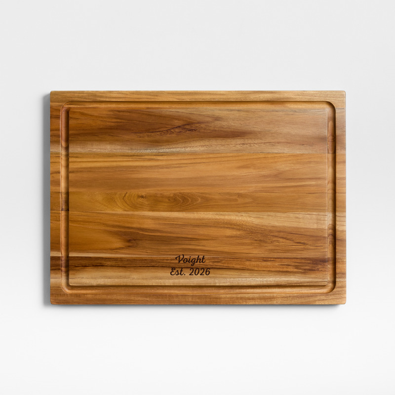 View Personalized Crate & Barrel Reversible Teak Wood Cutting Board 18"x13"x0.75" details