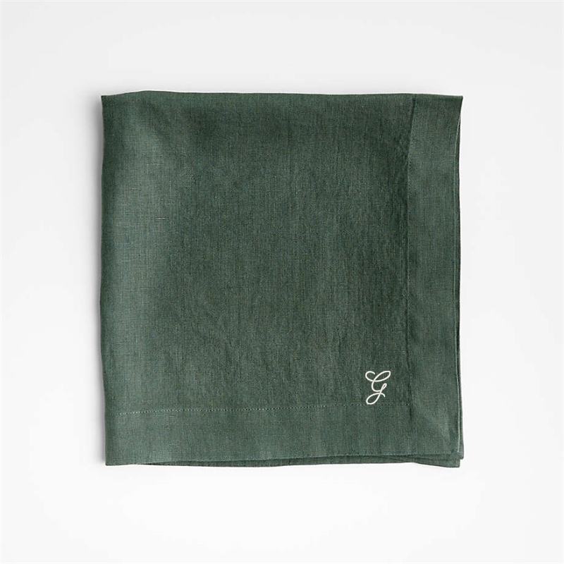 View Personalized Marin Pine Green European Linen Napkin, Set of 8 details
