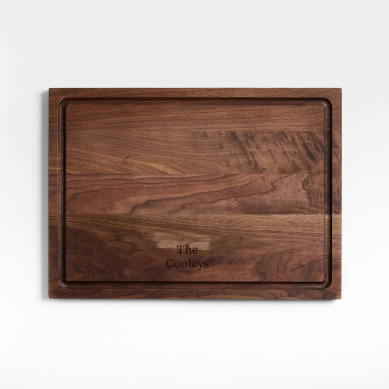 View Personalized Crate & Barrel Reversible Walnut Wood Cutting Board 18"x13"x0.75" details