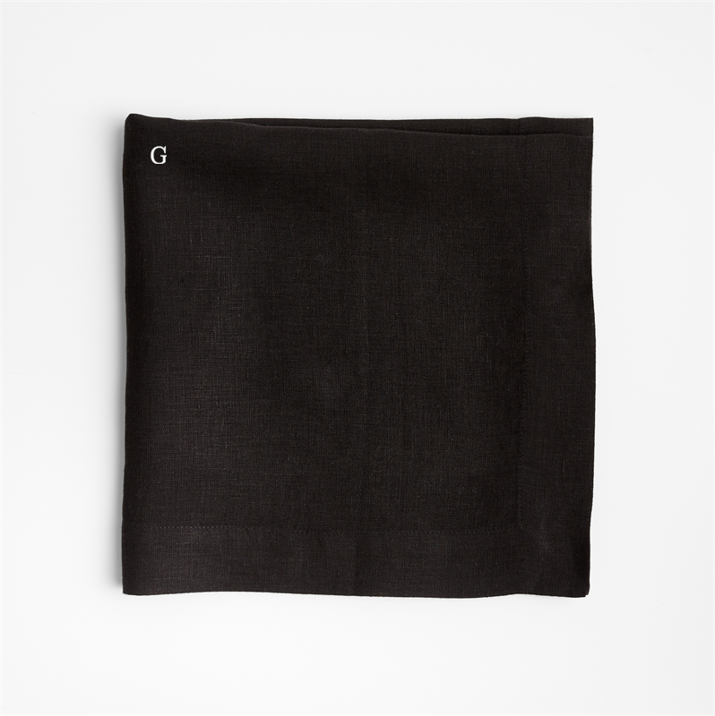 View Personalized Marin Black EUROPEAN FLAX ™-Certified Linen Napkins, Set of 8 details