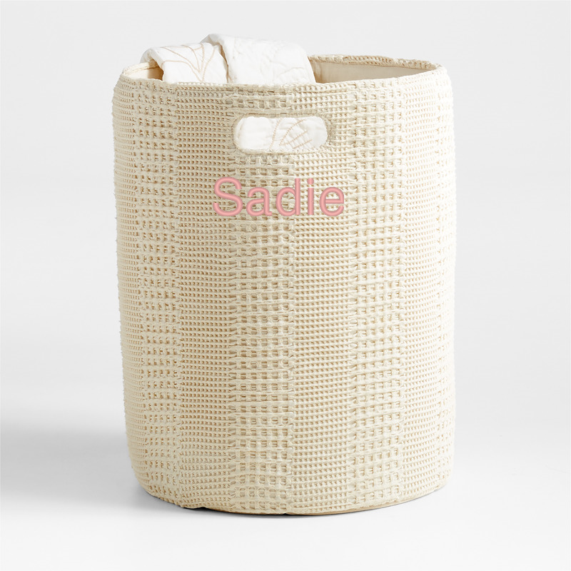 View Personalized Nella Cream Cotton Waffle Weave Kids Hamper with Handles details