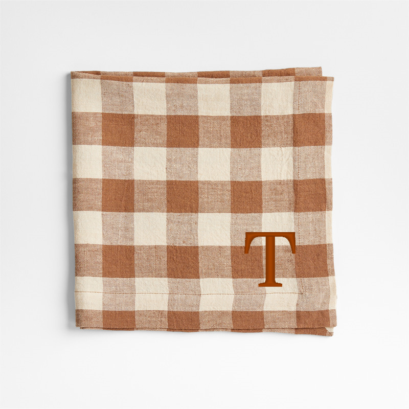 View Personalized Marin Walnut Brown EUROPEAN FLAX ™-Certified Linen Buffalo Check Napkins, Set of 8 details
