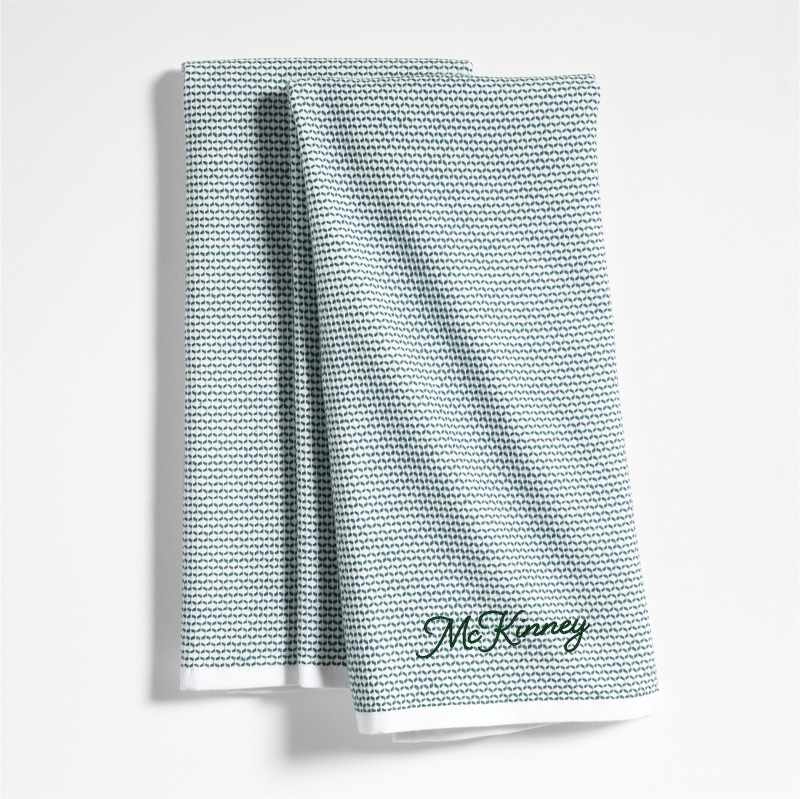View Personalized Textured Terry Pendula Green Organic Cotton Kitchen Towels, Set of 2 details