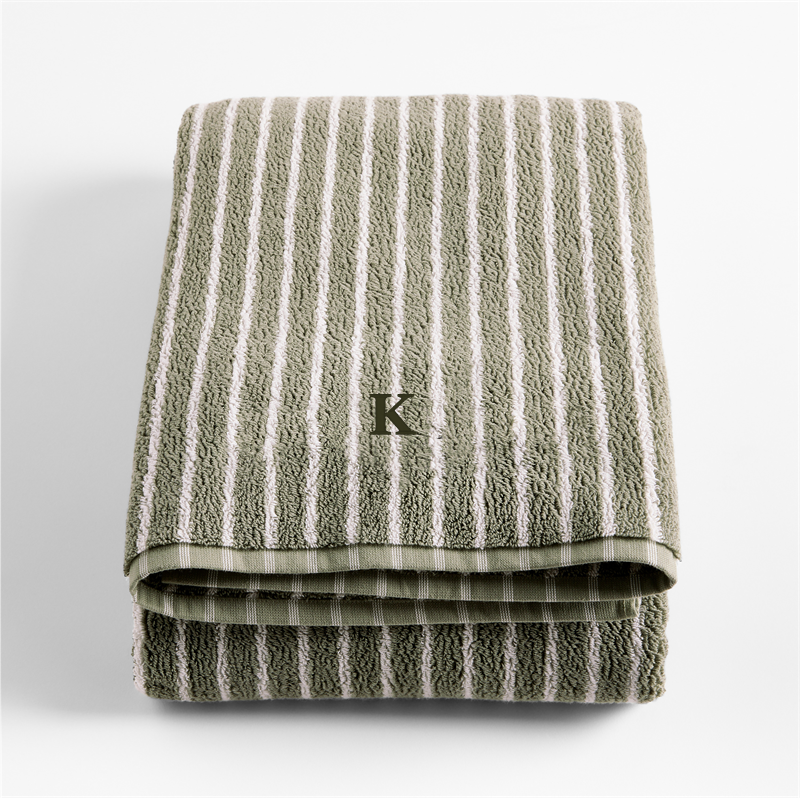 View Personalized Organic Turkish Cotton Shadow Sage and Pampas Ivory Stripe Bath Sheet details