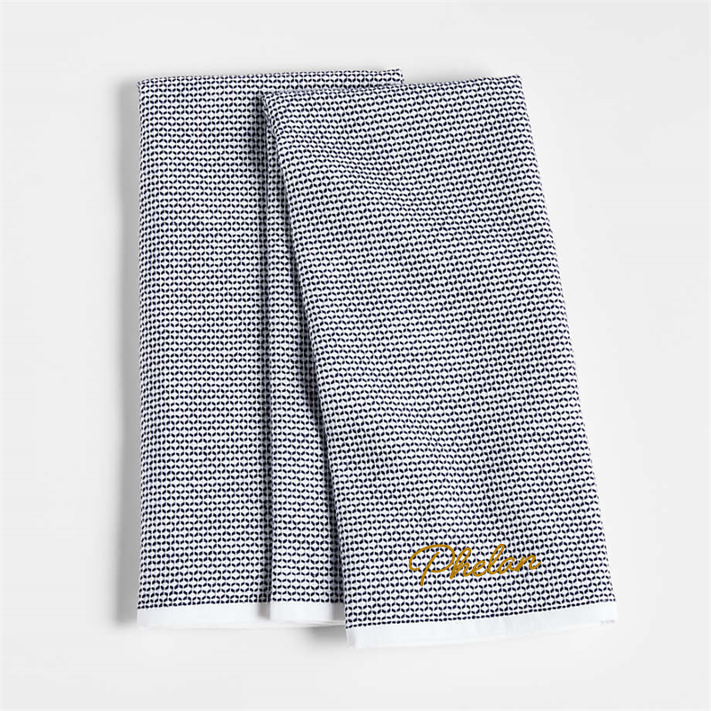 View Personalized Textured Terry Indigo Organic Cotton Kitchen Towels, Set of 2 details