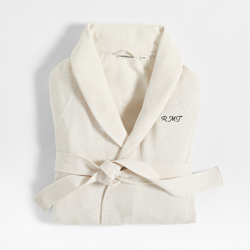 View Personalized Organic S/M Cotton Jersey Heathered Ivory Bath Robe details