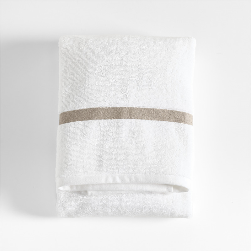 View Personalized Tuxedo Stripe Organic Cotton Sand Beige Bath Towel details