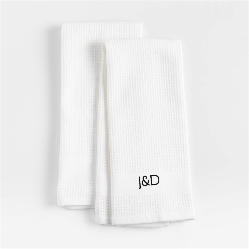 View Personalized Waffle-Terry White Organic Cotton Kitchen Towels, Set of 2 details
