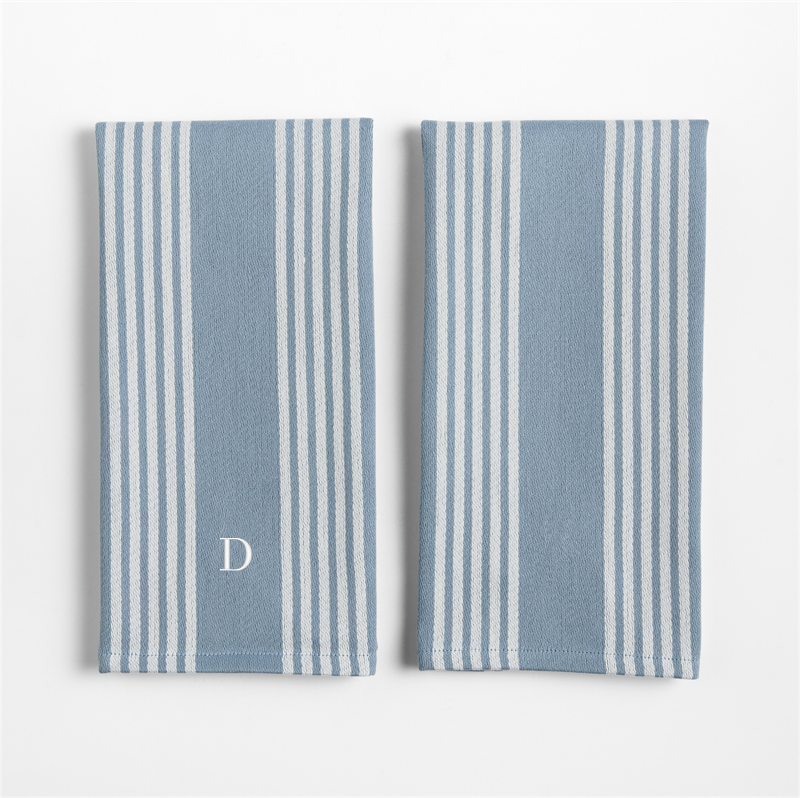 View Personalized Cuisine Harbor Blue with White Stripe Organic Cotton Kitchen Dish Towels, Set of 2 details