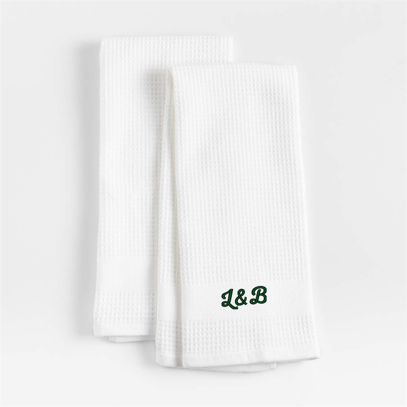 View Personalized Waffle-Terry White Organic Cotton Kitchen Towels, Set of 2 details