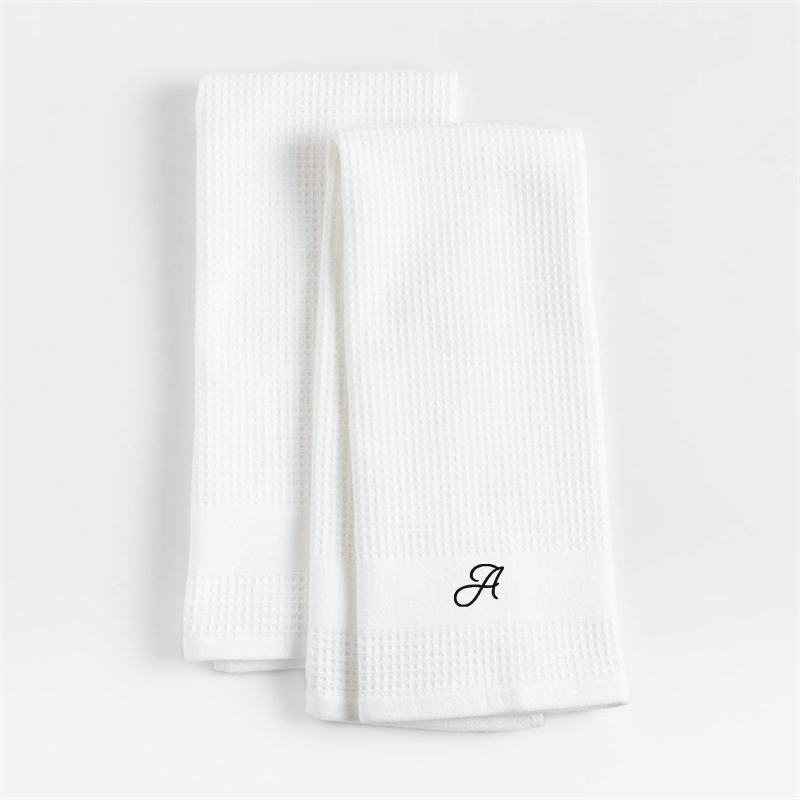 View Personalized Waffle-Terry White Organic Cotton Kitchen Towels, Set of 2 details