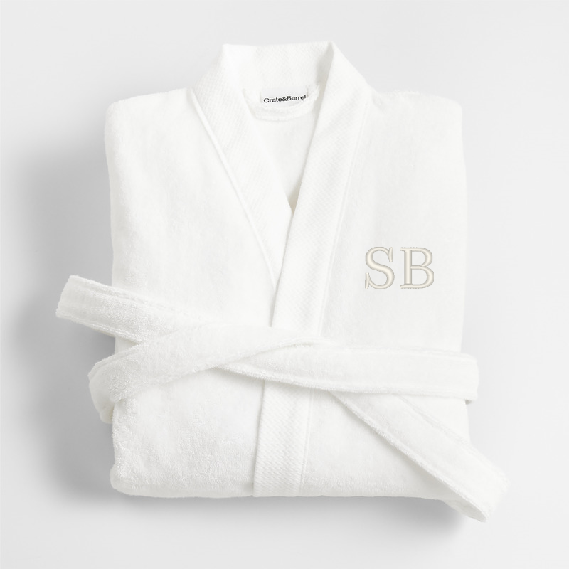 View Personalized Organic Turkish Cotton Crisp White Bath Robe S/M details
