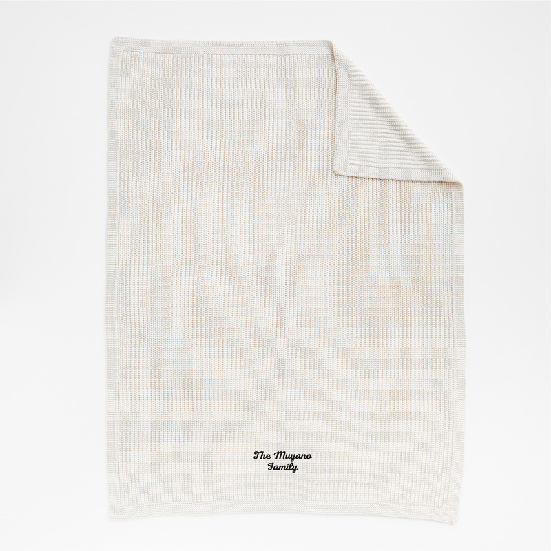 View Personalized Arctic Ivory Wool Blend 70''x55" Fisherman Knit Throw Blanket details
