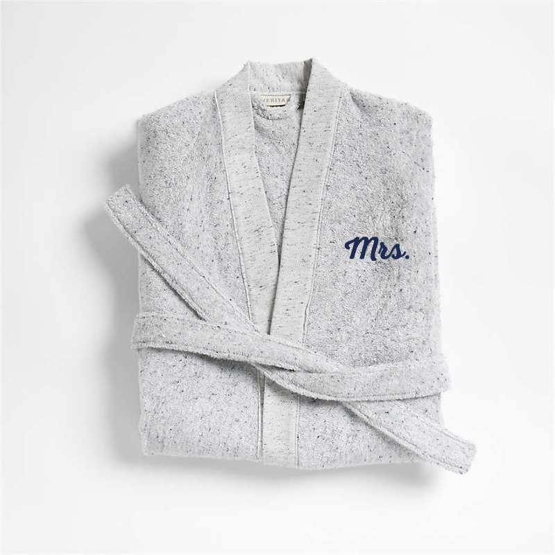 View Personalized Organic Small/Medium Turkish Cotton Grey Fleck Bathrobe details