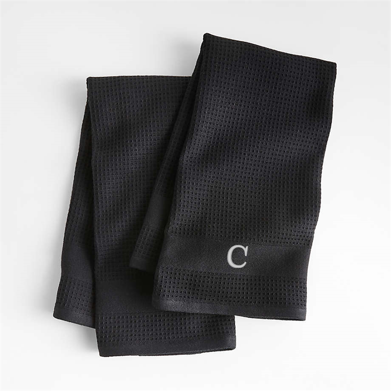 View Personalized Waffle-Terry Black Organic Cotton Kitchen Towels, Set of 2 details