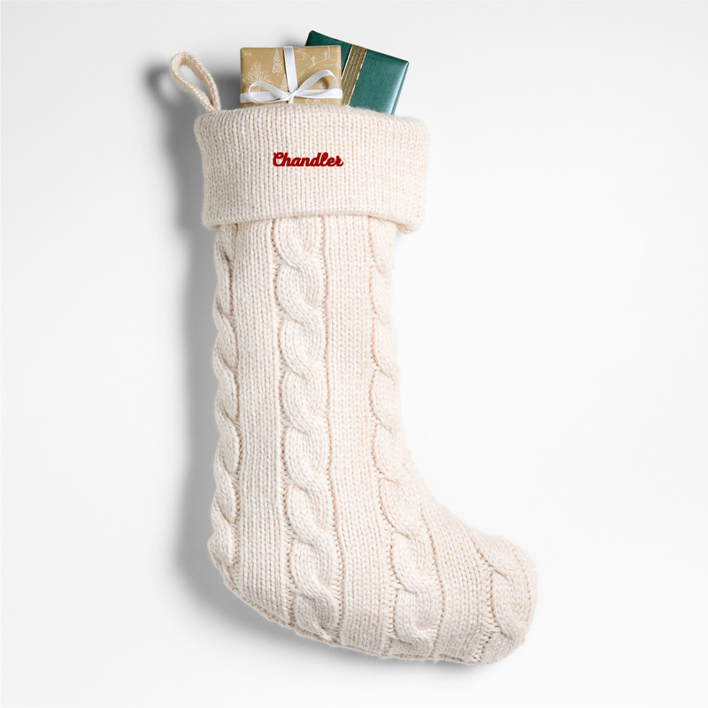 View Personalized Arctic Ivory Cable Knit Christmas Stocking details