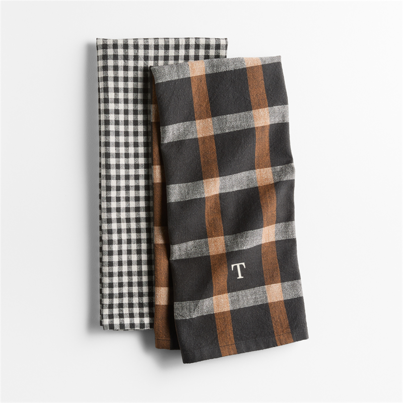 View Personalized Fall Gingham and Plaid Organic Cotton Kitchen Towels, Set of 2 details