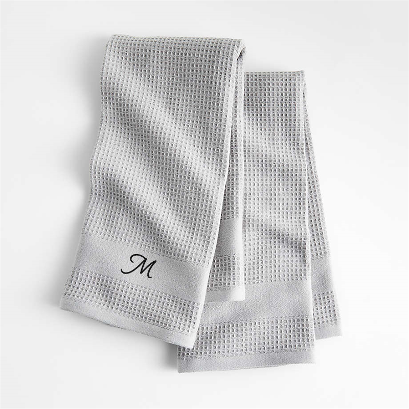 View Personalized Waffle-Terry Alloy Grey Organic Cotton Kitchen Towels, Set of 2 details