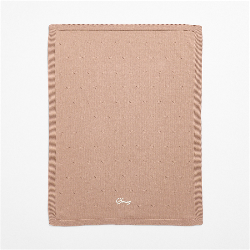 View Personalized Pointelle Knit Almond Brown Organic Cotton Baby Stroller Blanket details