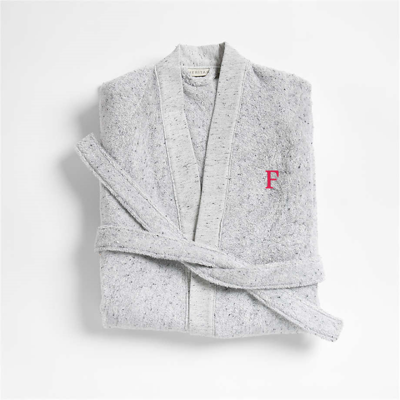 View Personalized Organic Small/Medium Turkish Cotton Grey Fleck Bathrobe details