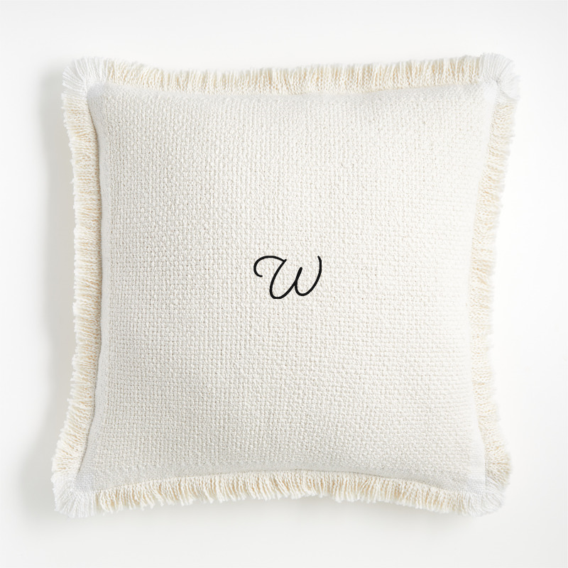 View Personalized Weekend Arctic Ivory Organic Cotton 23x23 Throw Pillow with Feather Insert details
