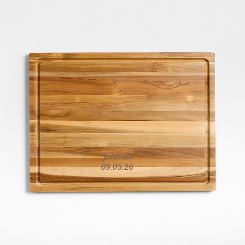 View Personalized Crate & Barrel Reversible Teak Wood Cutting Board 20"x15"x0.75" details