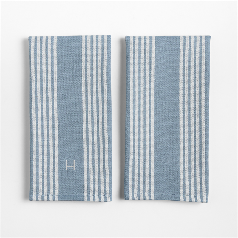 View Personalized Cuisine Harbor Blue with White Stripe Organic Cotton Kitchen Dish Towels, Set of 2 details
