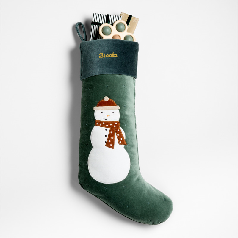 View Personalized Wonderland Velvet Snowman Kids Christmas Stocking details
