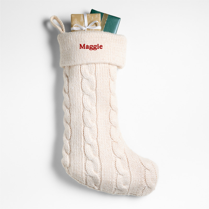 View Personalized Arctic Ivory Cable Knit Christmas Stocking details