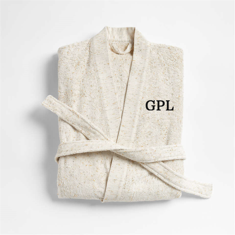 View Personalized Organic Small/Medium Turkish Natural Beige Fleck Bathrobe details