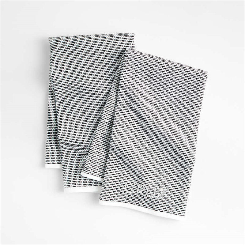 View Personalized Textured Terry Black Organic Cotton Kitchen Towels, Set of 2 details