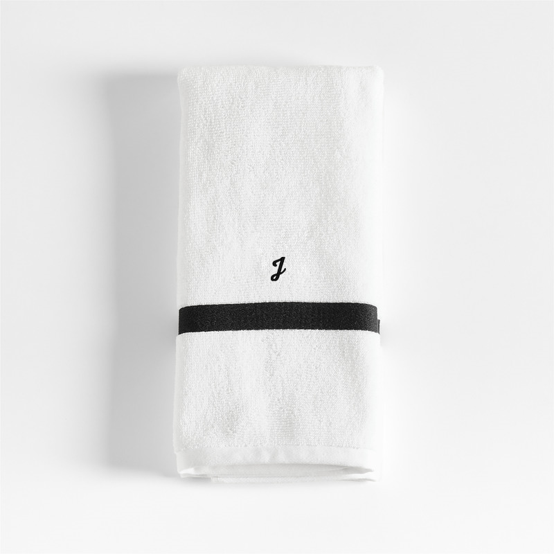 View Personalized Tuxedo Stripe Organic Cotton Ink Black Hand Towel details
