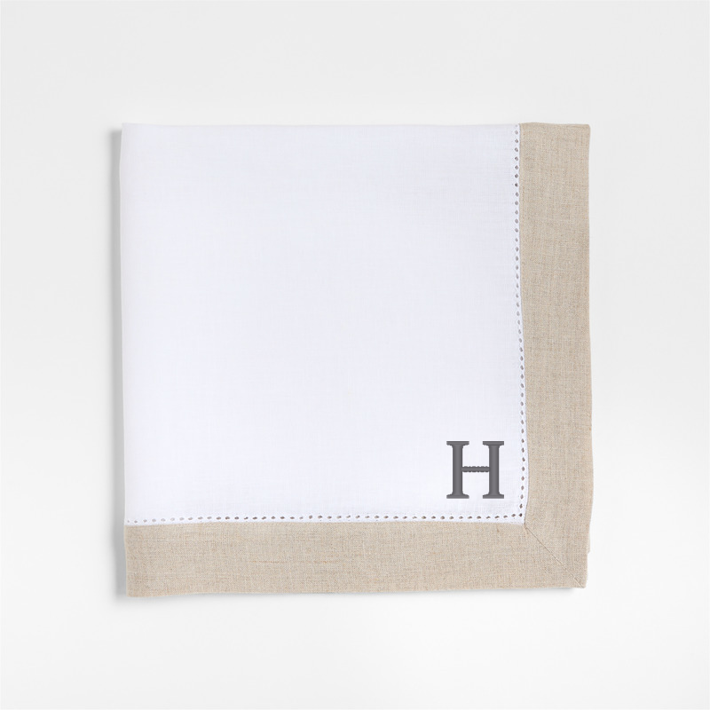 View Personalized Marin Natural and Cream EUROPEAN FLAX ™-Certified Linen Napkins with Hemstitch, Set of 8 details